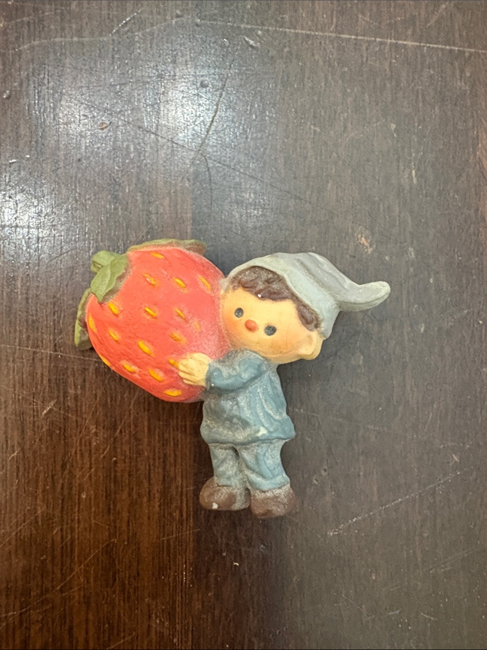 VTG 1970s Hallmark Pixie Elf Boy with Strawberry Decorative Pin Brooch M966